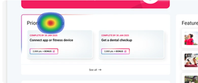 Heatmap of the Priorities for you widget: clicks land on the title and visuals, not the button.