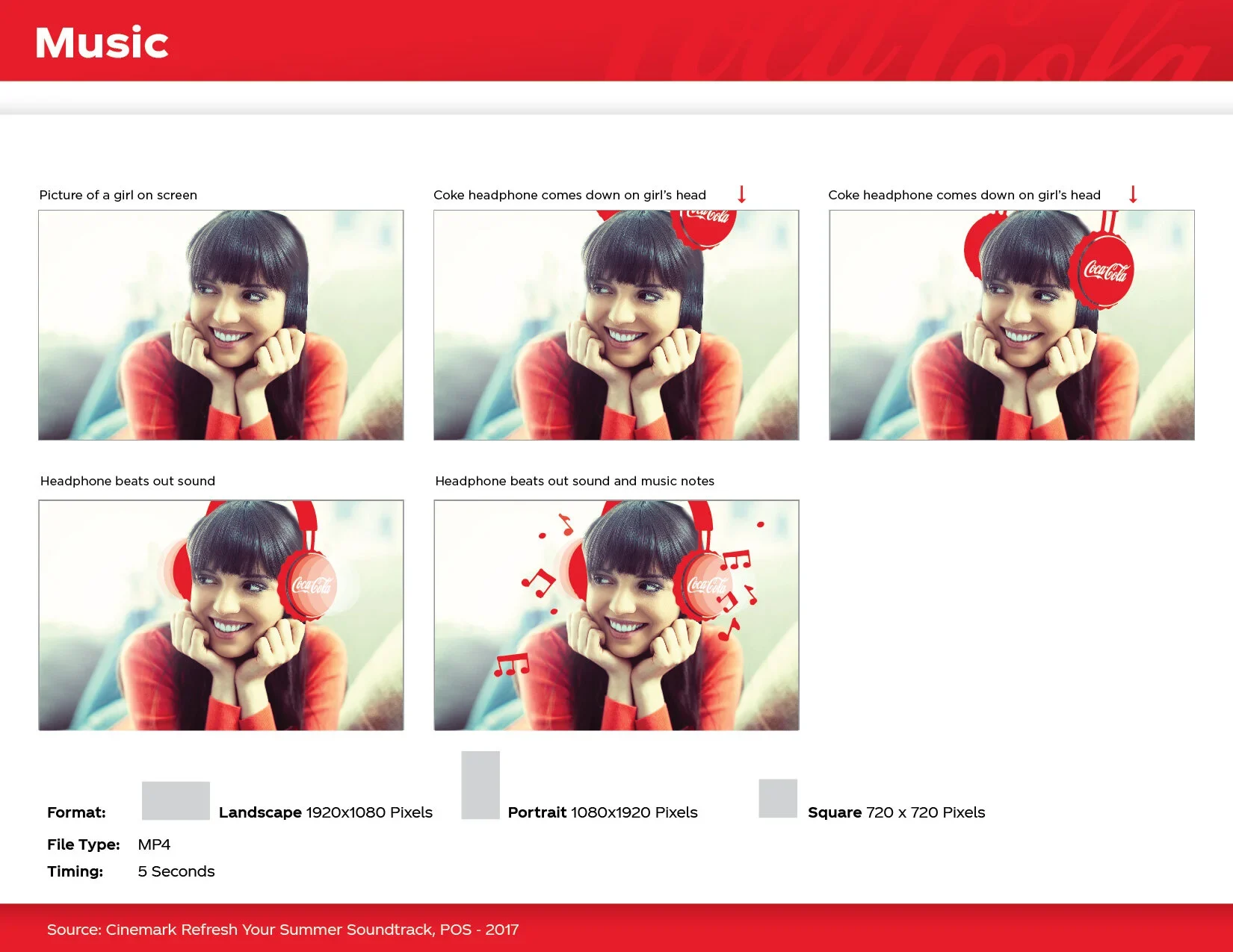 Option 2: Coke headphones drop onto a smiling girl and beat out music notes.